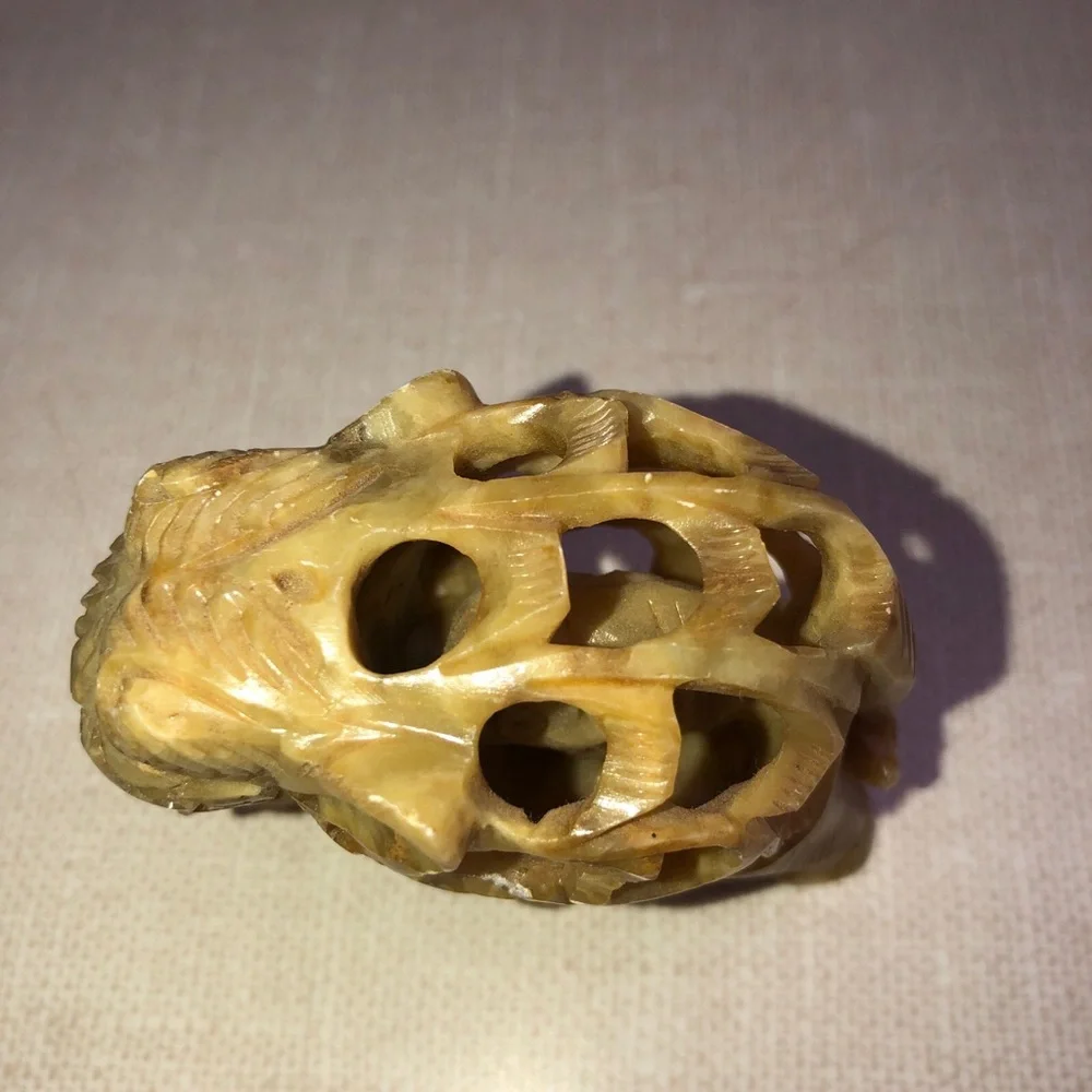 Carved Soapstone Elephant Calf Elephant Inside Detailed Scroll‎ Work Vines